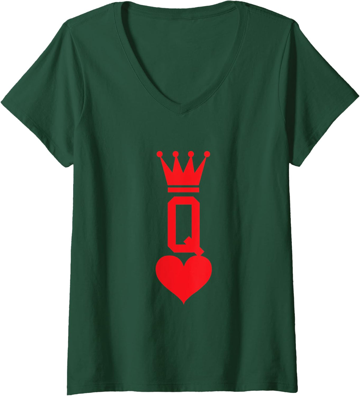 Womens Queen of Hearts Gift Playing Card Halloween Costume V-Neck T-Shirt - Dark Green