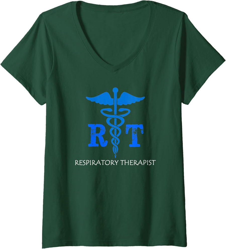 Womens Respiratory Therapist Gifts - Certified RT Therapy V-Neck T-Shirt - Dark Green