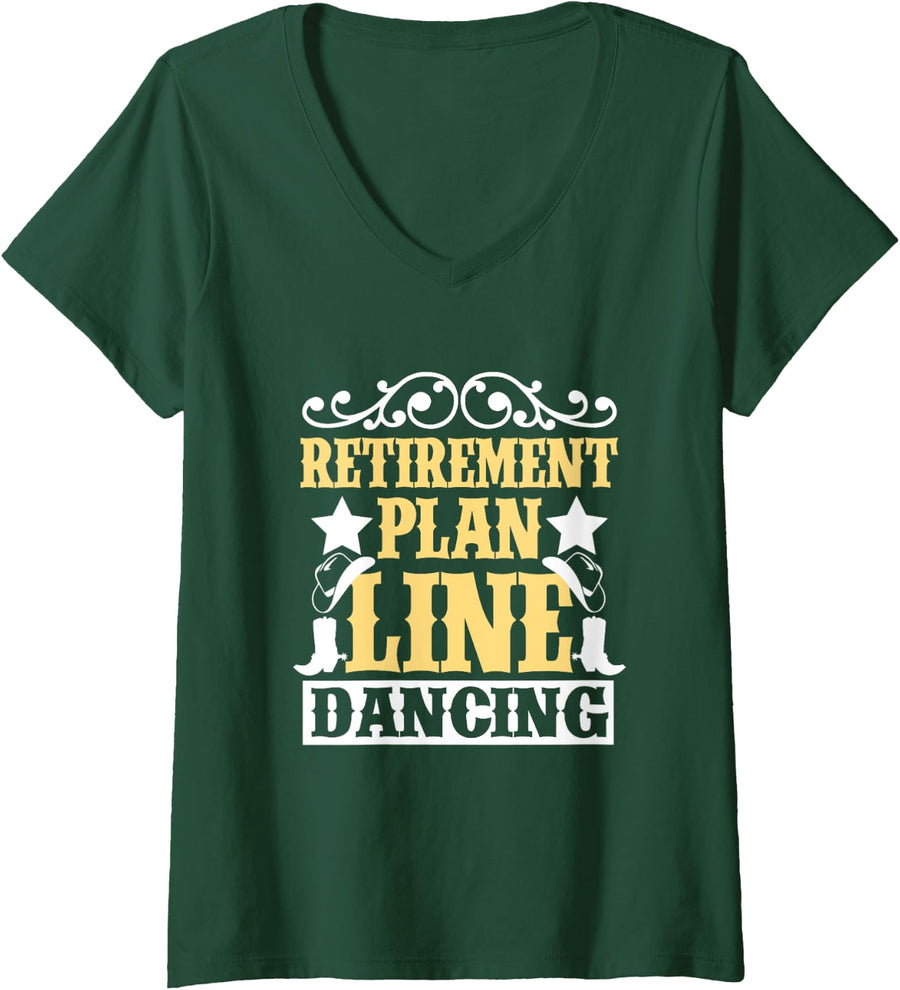 Womens Line Dancing - Country Music Line Dancer V-Neck T-Shirt - Dark Green