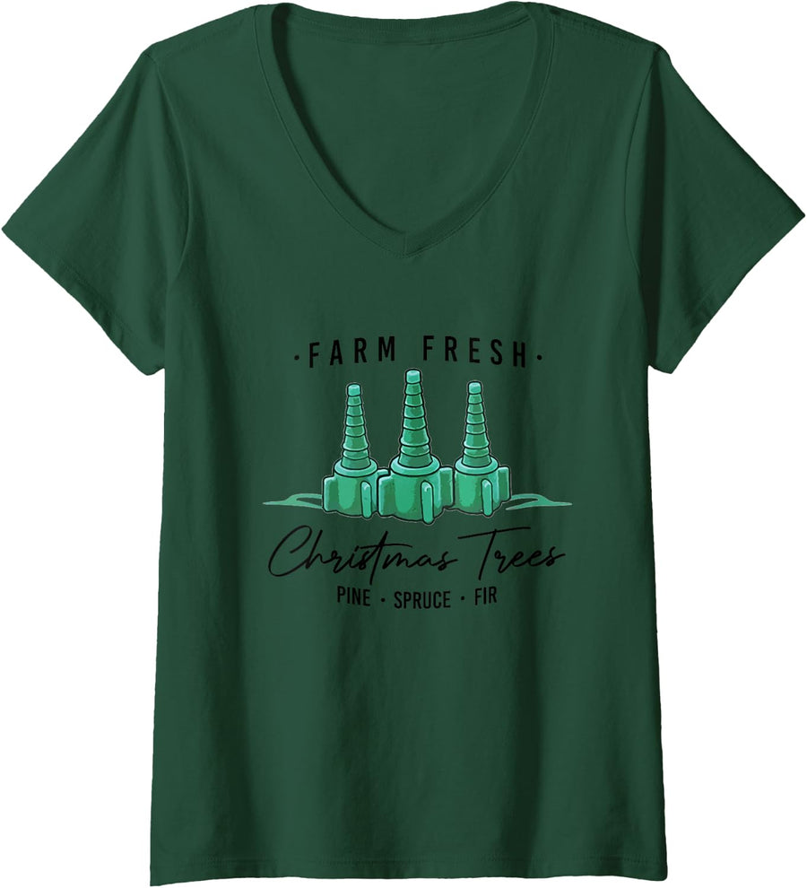 Women's Respiratory Therapist Nurse Farm Fresh Christmas Trees V-Neck T-Shirt - Dark Green