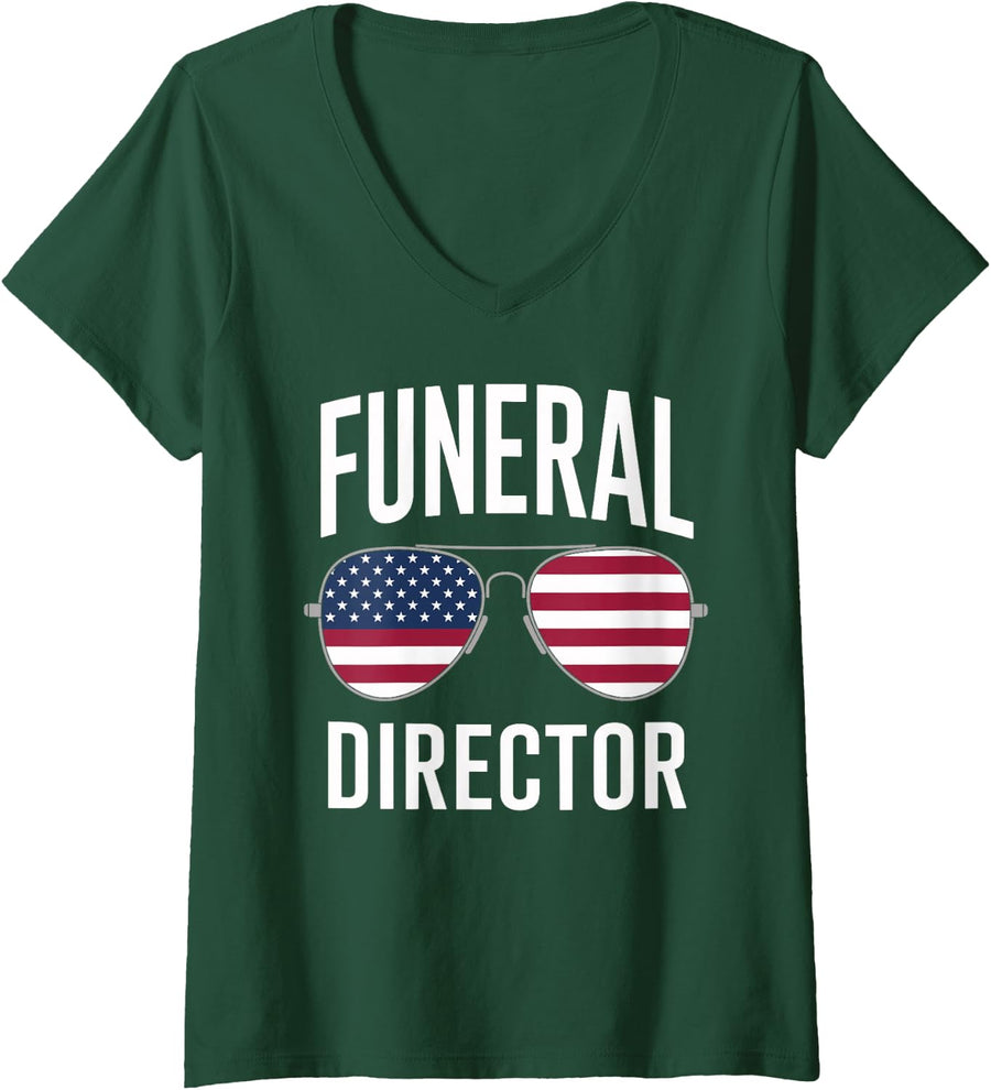 Women's Funeral Director Patriot Funny V-Neck T-Shirt - Dark Green