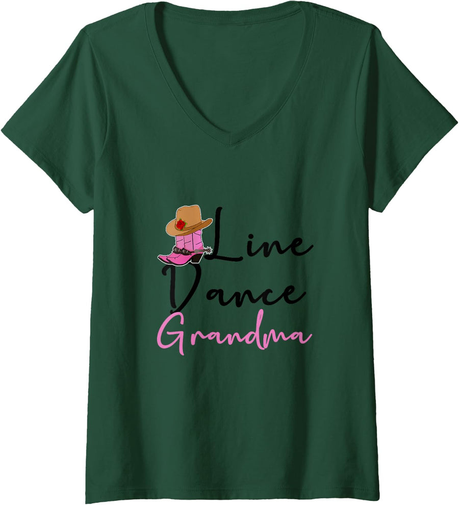 Women's Line Dance Grandma Country Music Western Dancer Cowgirl V-Neck T-Shirt - Dark Green