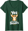 Women's Chihuahua Always Shivers Dog V-Neck T-Shirt - Dark Green