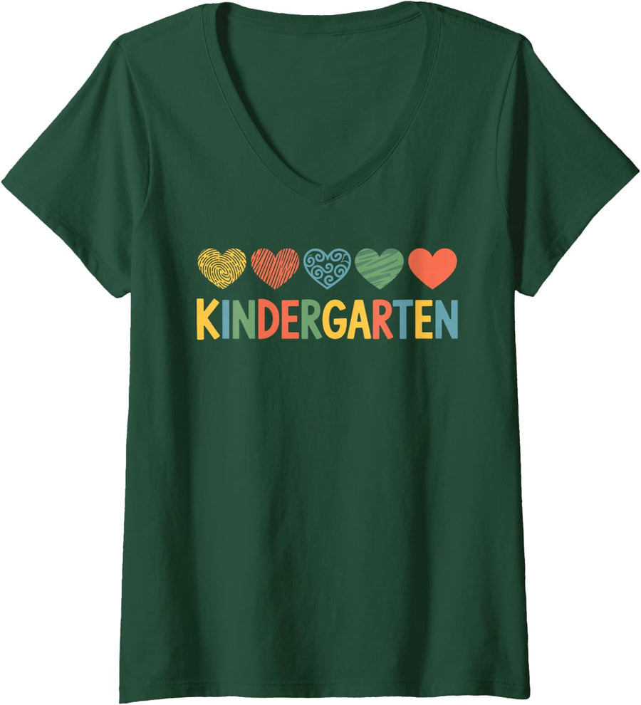 Women's Funny Kindergarten Teacher Art for Men Women Kinder Teacher V-Neck T-Shirt - Dark Green