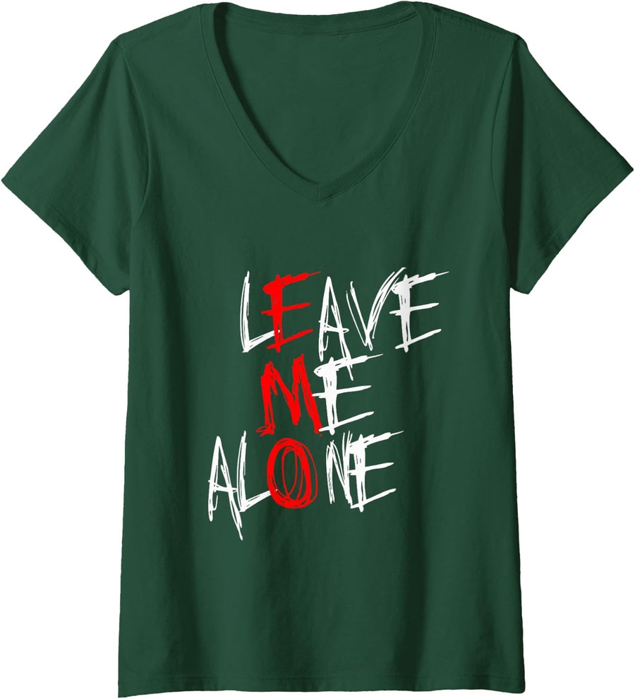Women's Grunge Leave Me Alone Emo Y2K Goth Punk Dark Music Occult V-Neck T-Shirt - Dark Green