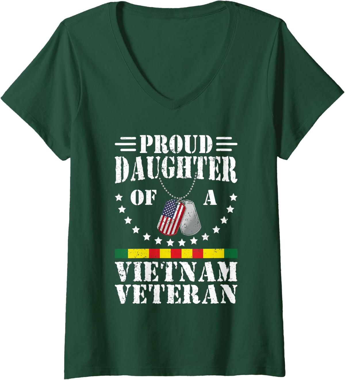 Women's Proud Daughter of Vietnam Veteran Patriotic Military Family V-Neck T-Shirt - Dark Green