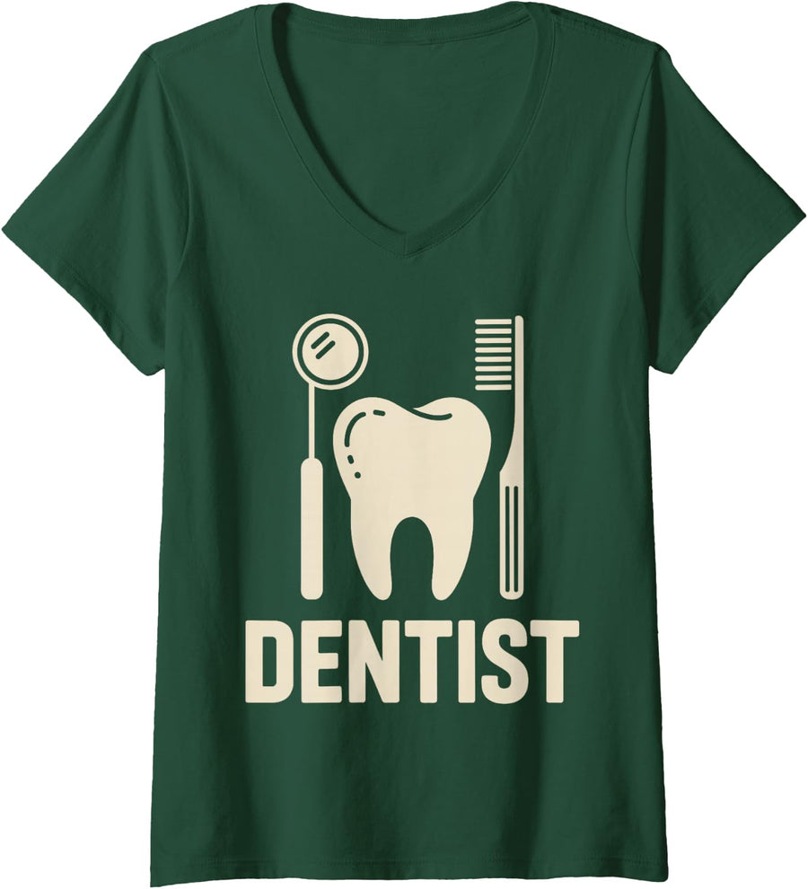 Women's Funny Dentist Dentistry V-Neck T-Shirt - Dark Green