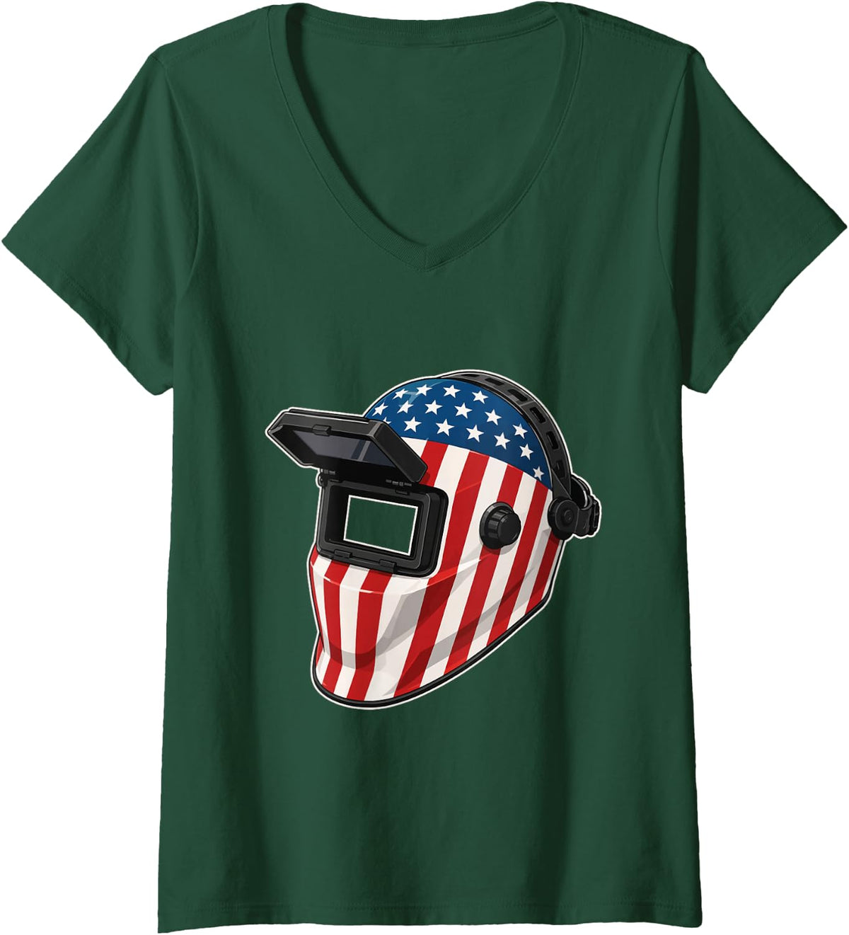 Women's Welding Hood - Welder Metalworker Ironworker V-Neck T-Shirt - Dark Green