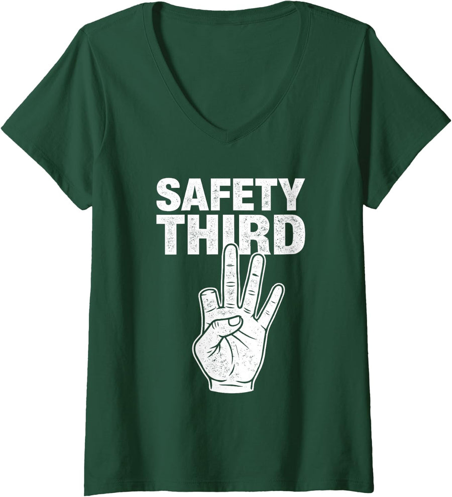 Women's Safety Third - Welder Metalworker Ironworker Welding V-Neck T-Shirt - Dark Green