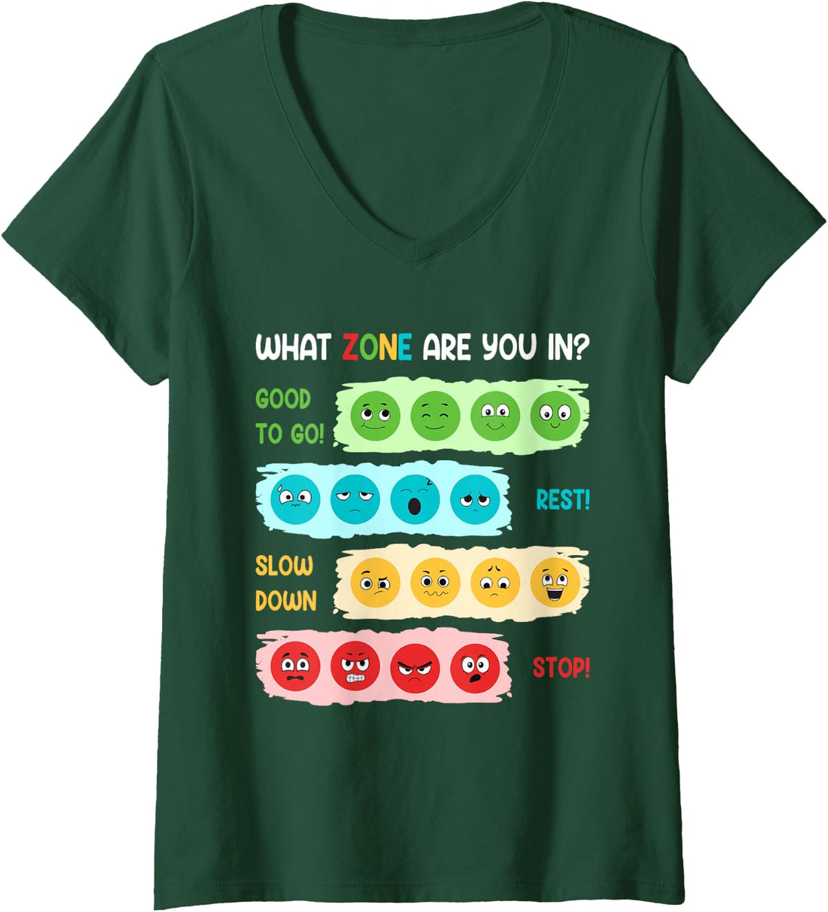 Womens Zone Of Regulation School Counselor Gift For Mental Health V-Neck T-Shirt - Dark Green
