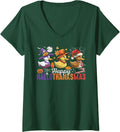 Womens Happy Hallothanksmas Duck Thanksgiving Halloween Christmas V-Neck T-Shirt - Dark Green
