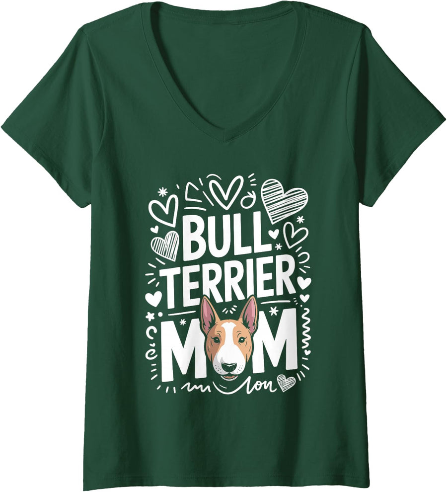 Women's Bull Terrier Mom V-Neck T-Shirt - Dark Green