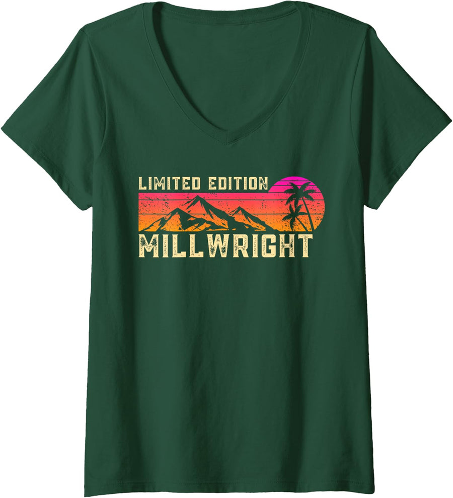 Women's Millwright Job Birthday Worker Professional V-Neck T-Shirt - Dark Green