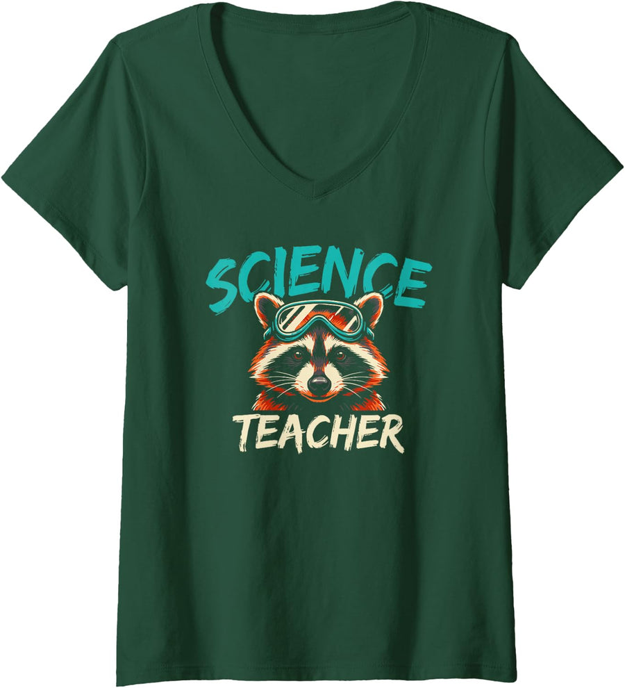 Women's Funny Science Teacher Raccoon Meme for Physics Classrooms V-Neck T-Shirt - Dark Green
