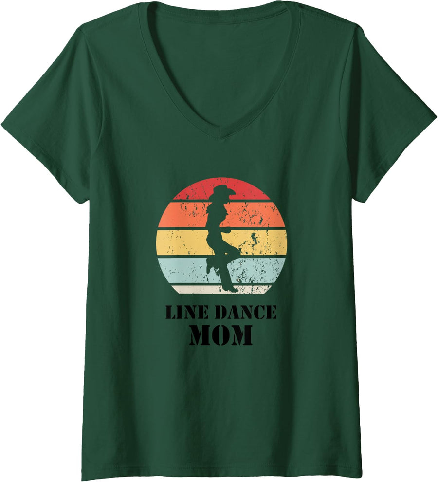 Women's Line Dance Mom Western Country Cowgirl Line Dance V-Neck T-Shirt - Dark Green