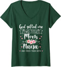 Womens Two titles mom nana rock for mothers day christmas birthday V-Neck T-Shirt - Dark Green