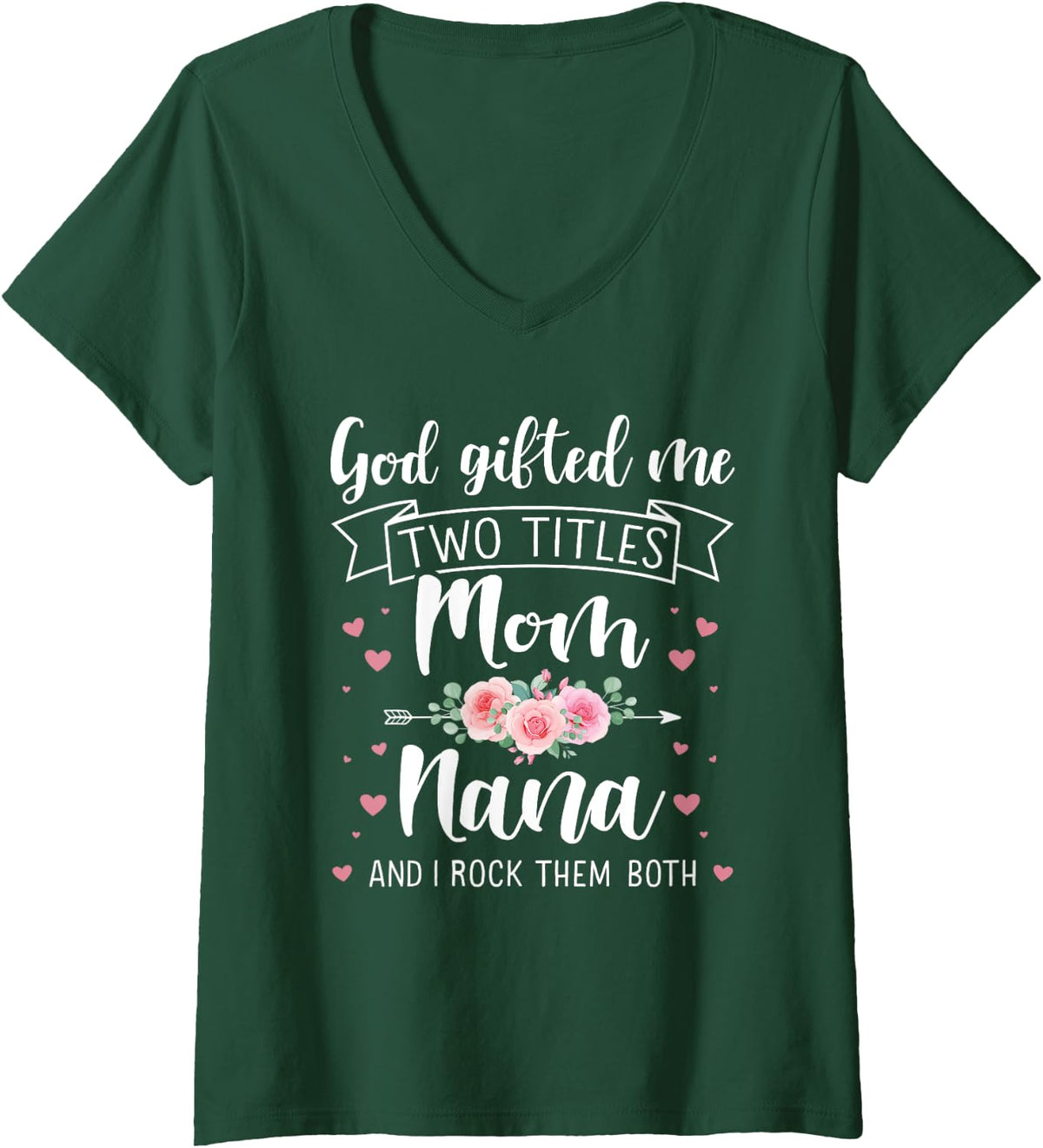 Womens Two titles mom nana rock for mothers day christmas birthday V-Neck T-Shirt - Dark Green