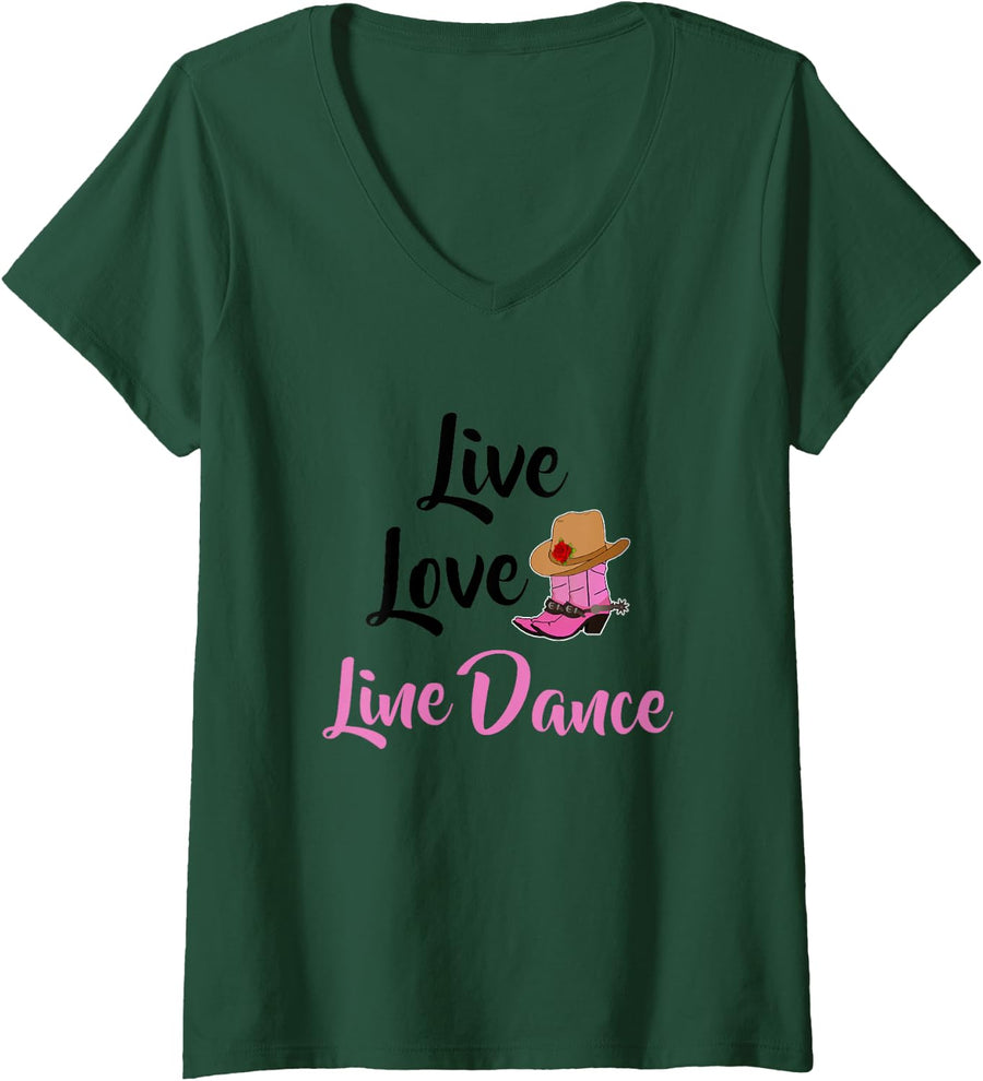 Women's Love Live Line Dance V-Neck T-Shirt - Dark Green