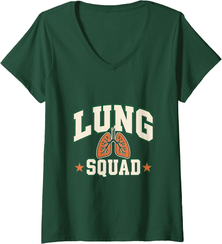 Women's Lung Squad Respiratory Therapy Team Humor V-Neck T-Shirt - Dark Green