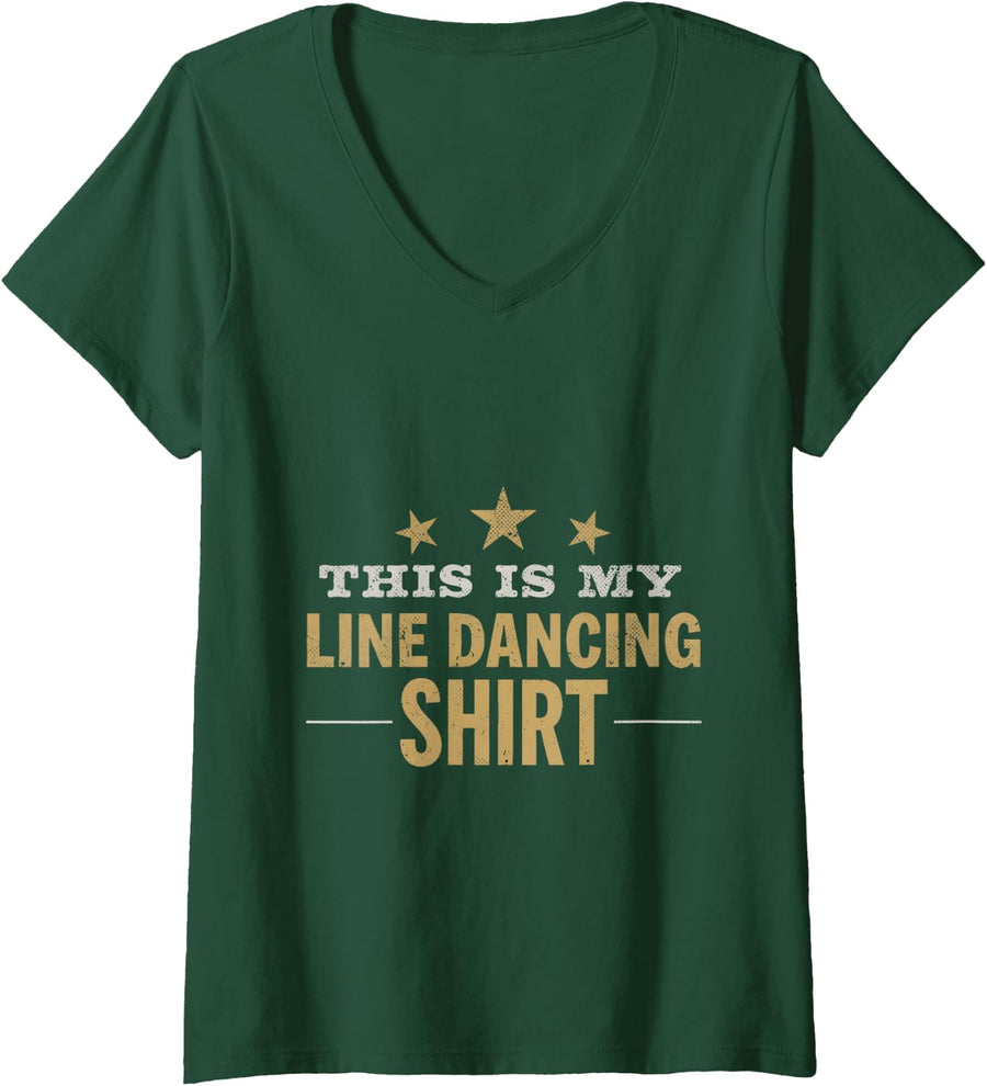 Women's Funny Line Dance This is My Dancing Outfit V-Neck T-Shirt - Dark Green