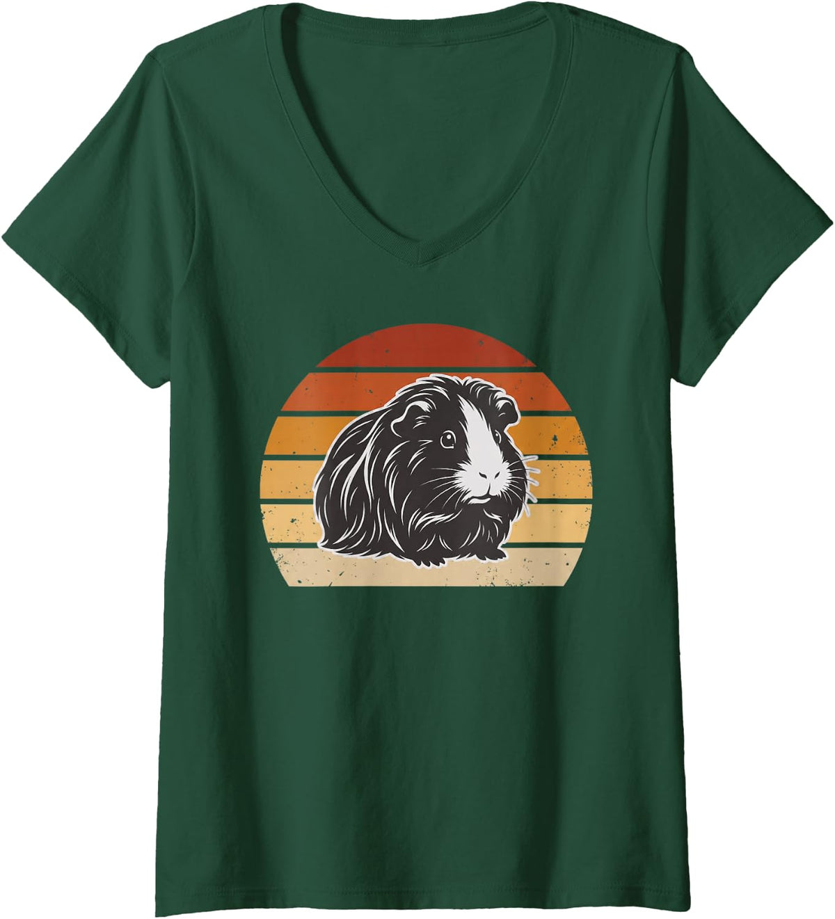 Women's Guinea Pig Lovers Cute Rainbow Long Haired Piggy Portrait V-Neck T-Shirt - Dark Green