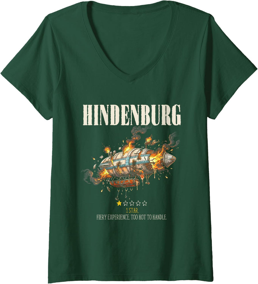 Women's Hindenburg Dark Humor Vintage Airship Sarcastic History V-Neck T-Shirt - Dark Green