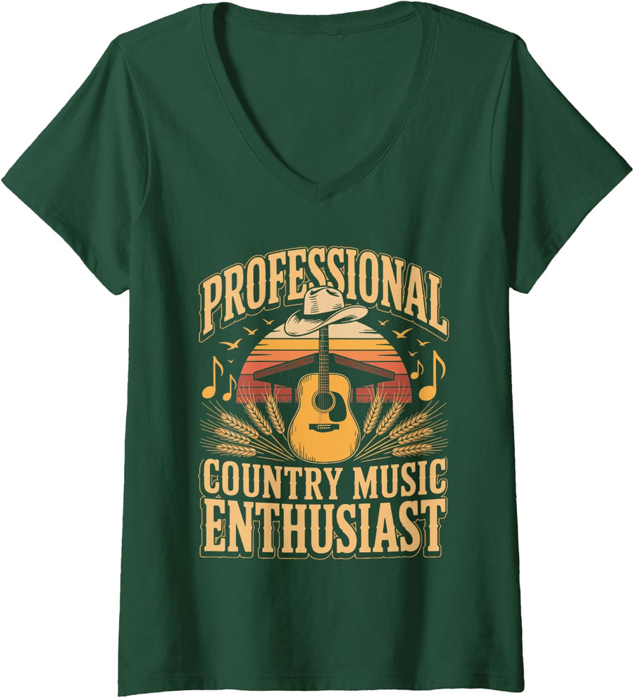 Women's Professional Country Music V-Neck T-Shirt - Dark Green