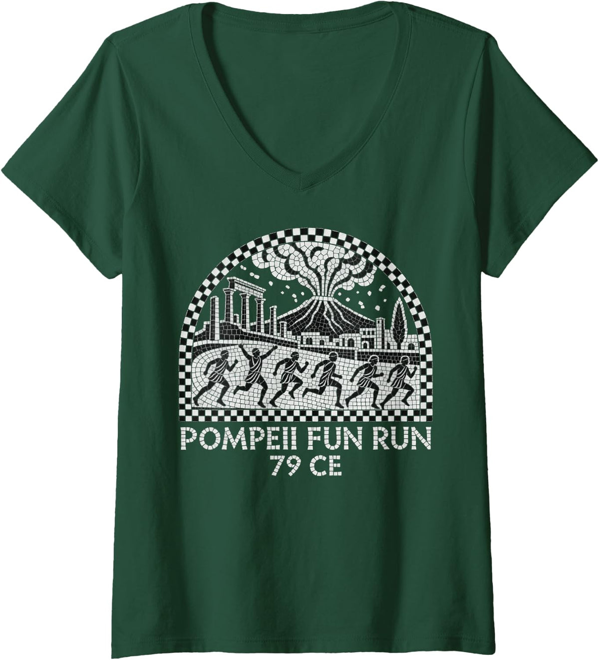 Women's Pompeii Mosaic Volcano Eruption 79 CE Roman History V-Neck T-Shirt - Dark Green