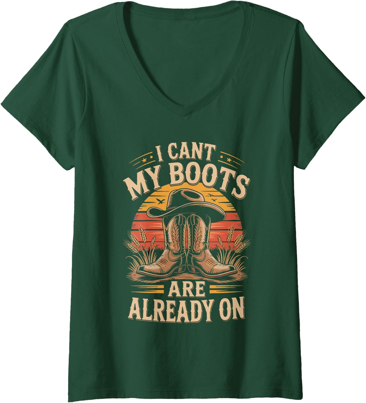 Women's I Can't My Boots are Already On Country Music Line Dancing V-Neck T-Shirt - Dark Green