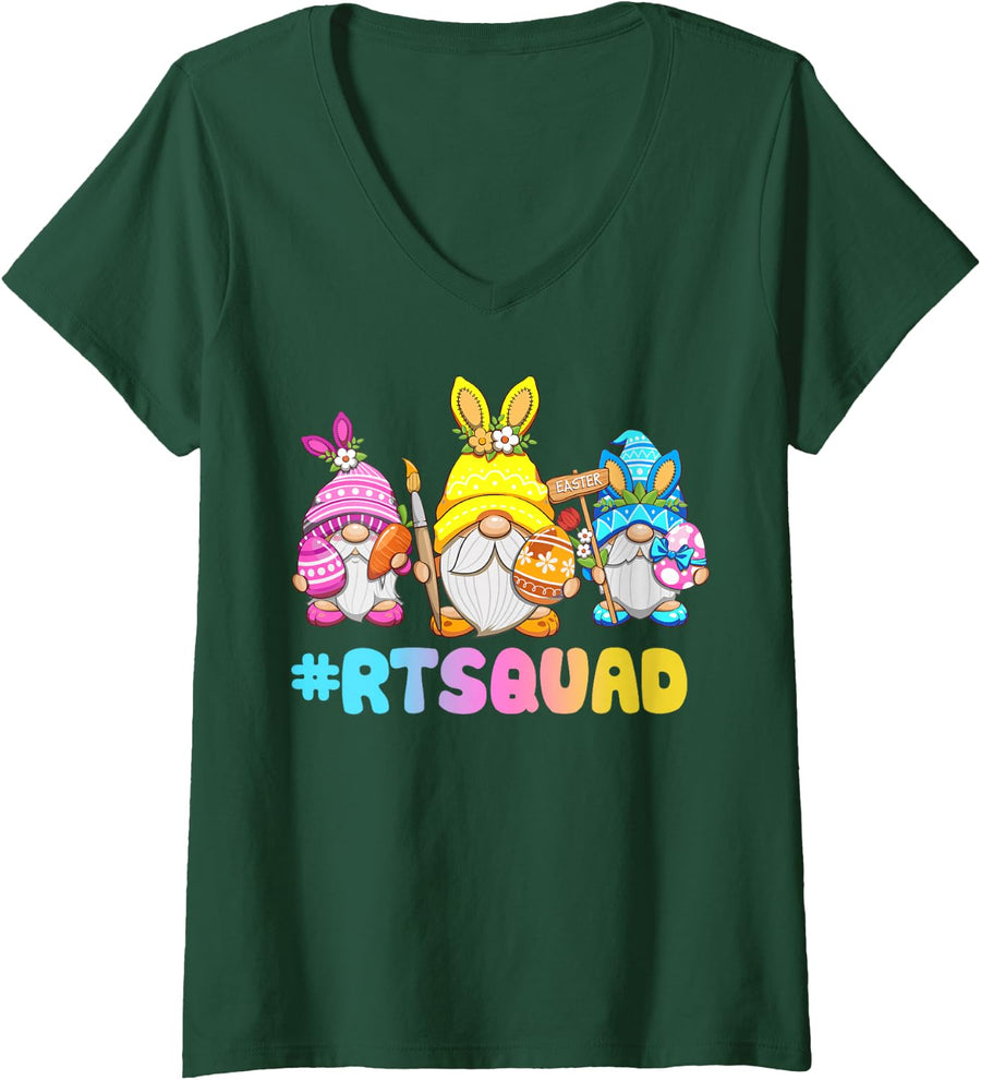 Women's Gnome Respiratory Therapist Easter Women Easter Outfit V-Neck T-Shirt - Dark Green