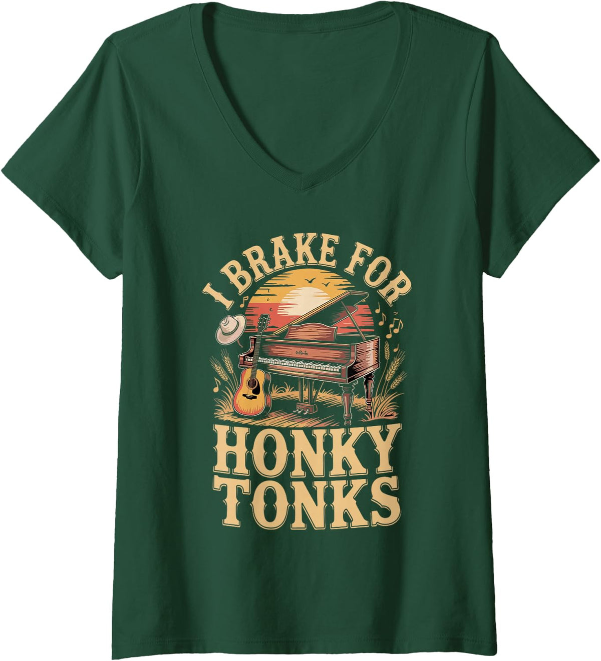 Women's I Brake for Honky Tonks Country Music Line Dancing V-Neck T-Shirt - Dark Green