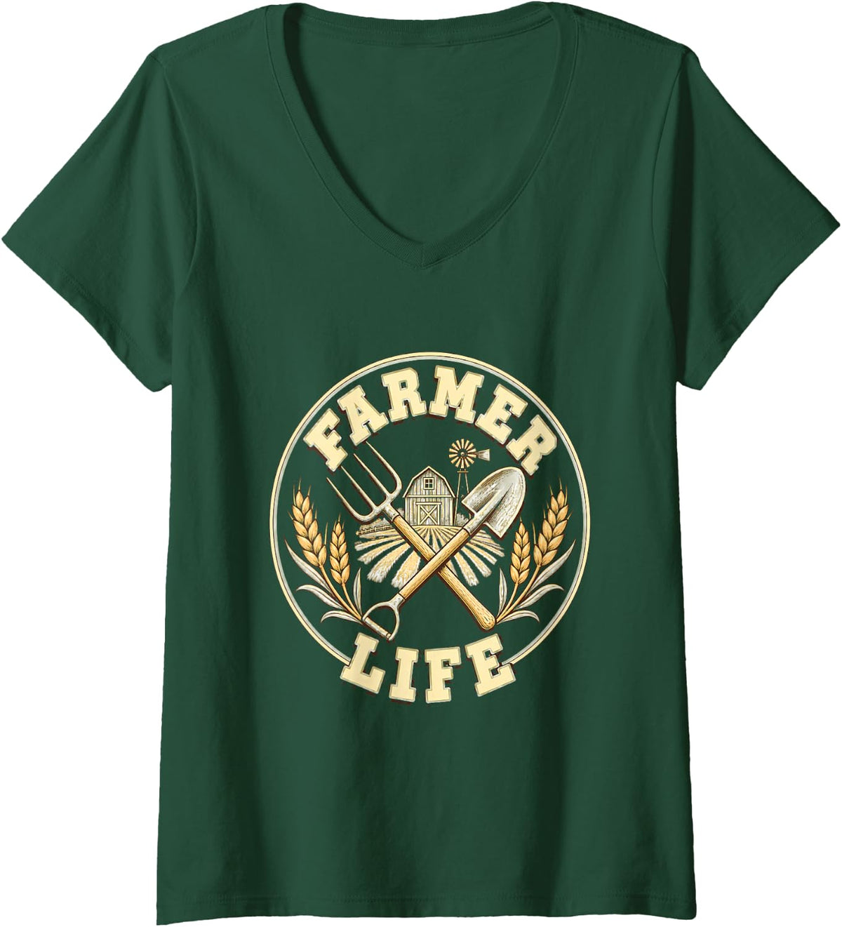 Women's Farmer Life Farming Farm Animal Tractor Farmer Gift Country V-Neck T-Shirt - Dark Green