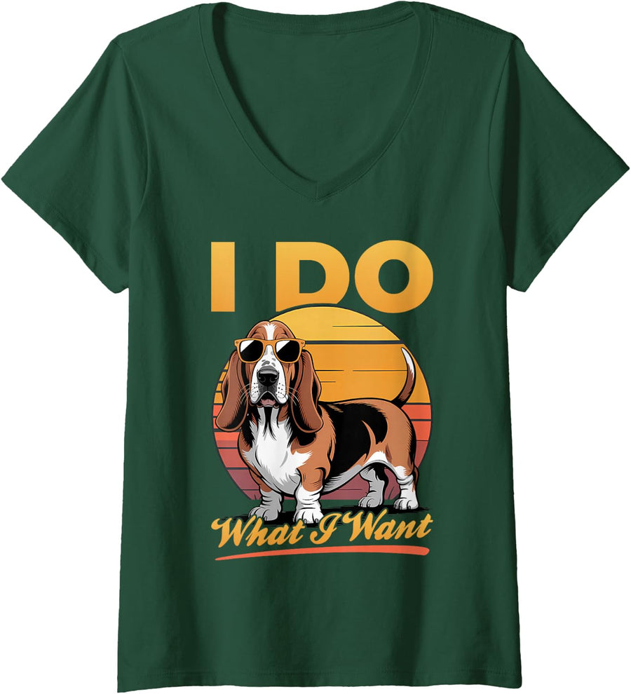 Women's Funny Dog Breed Basset Hound V-Neck T-Shirt - Dark Green