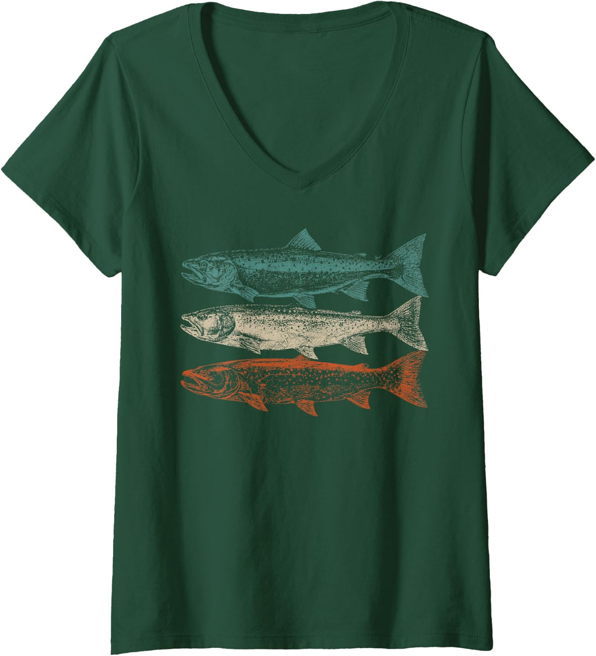 Women's Trout Fishing Fish Lover Retro Fisherman Angler Outdoor V-Neck T-Shirt - Dark Green