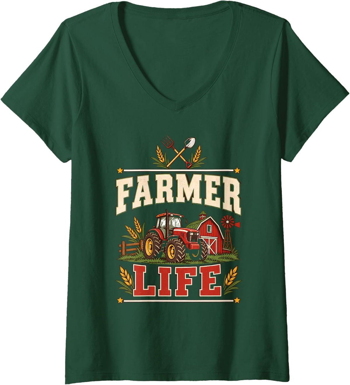Women's Farmer Life Farming Tractor Farm Animal Farmer Gift Country V-Neck T-Shirt - Dark Green