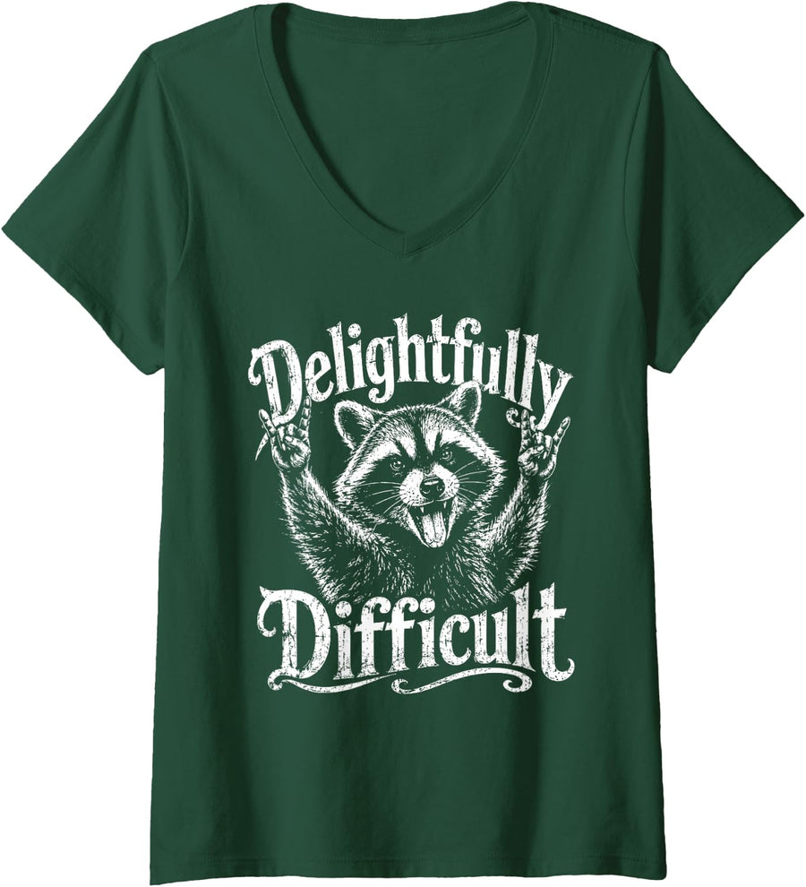 Women's Sarcasm Raccoon Humorous Saying Dry Work Humor V-Neck T-Shirt - Dark Green