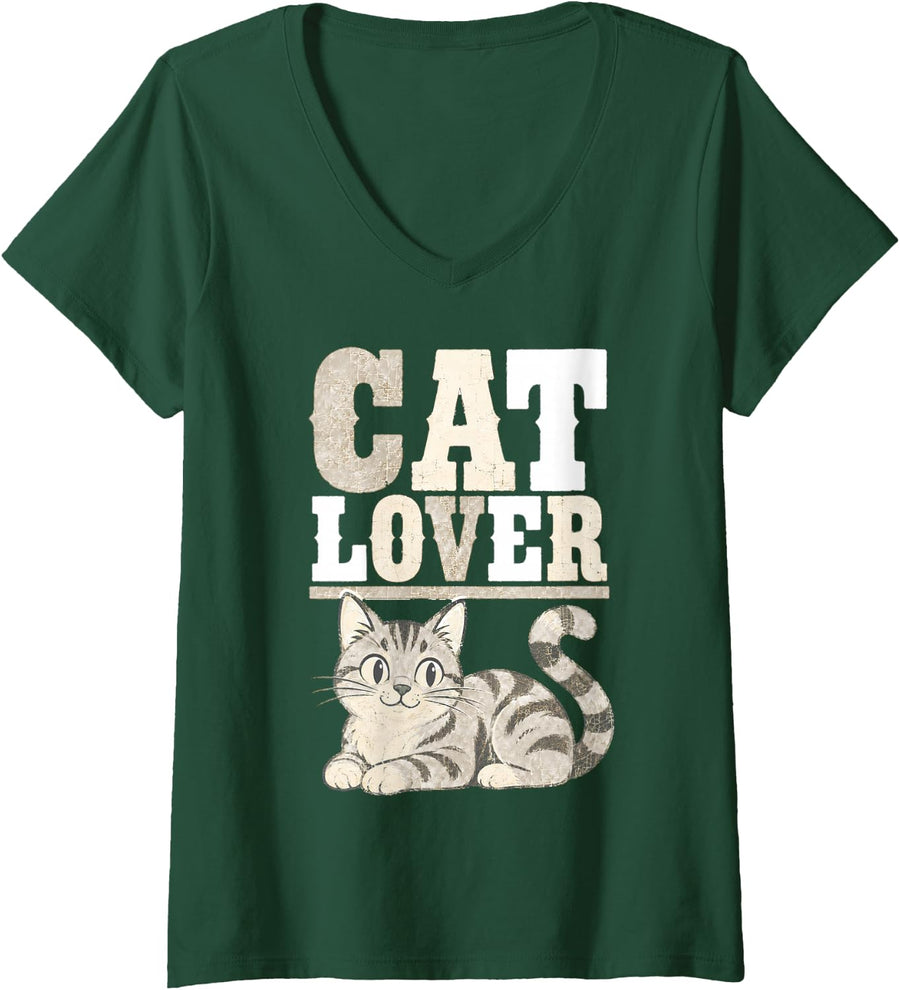 Women's Cat Lover Funny Cat Cat Lovers Cat Meme Cat Dad Cat Mom V-Neck T-Shirt - Dark Green