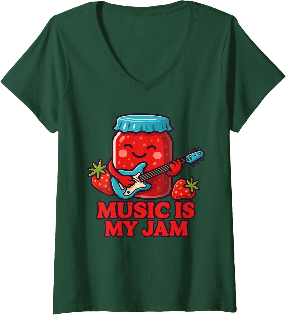 Women's Music is My Jam Cute Retro Music Teacher Art V-Neck T-Shirt - Dark Green