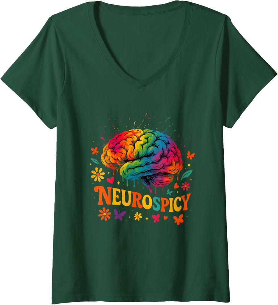 Womens Neuro Spicy V-Neck T-Shirt - Dark Green