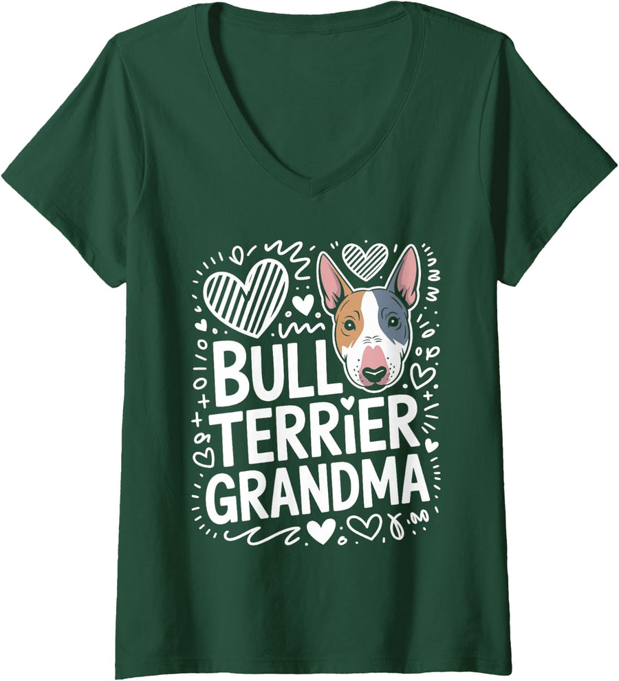 Women's Bull Terrier Grandma Bull Terrier Grandmother Pet Grandma V-Neck T-Shirt - Dark Green