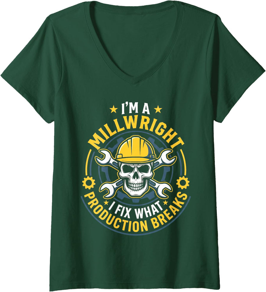Women's I Fix Industrial Worker Machinery Millwright V-Neck T-Shirt - Dark Green