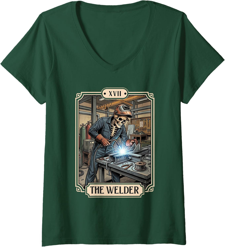 Women's XVII The Welder - Welding Metalworker Ironworker V-Neck T-Shirt - Dark Green