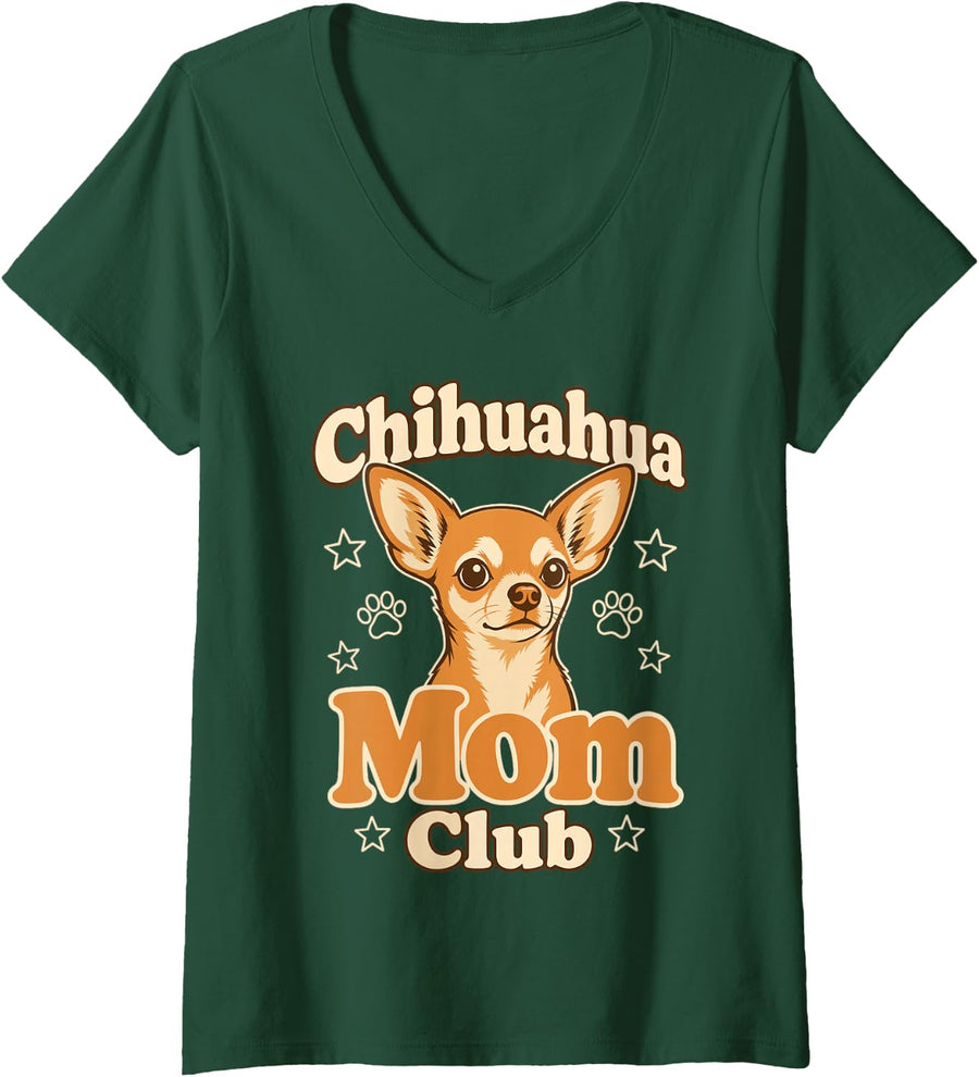 Women's Chihuahua Mom Club Dog Lover Pet Parent V-Neck T-Shirt - Dark Green