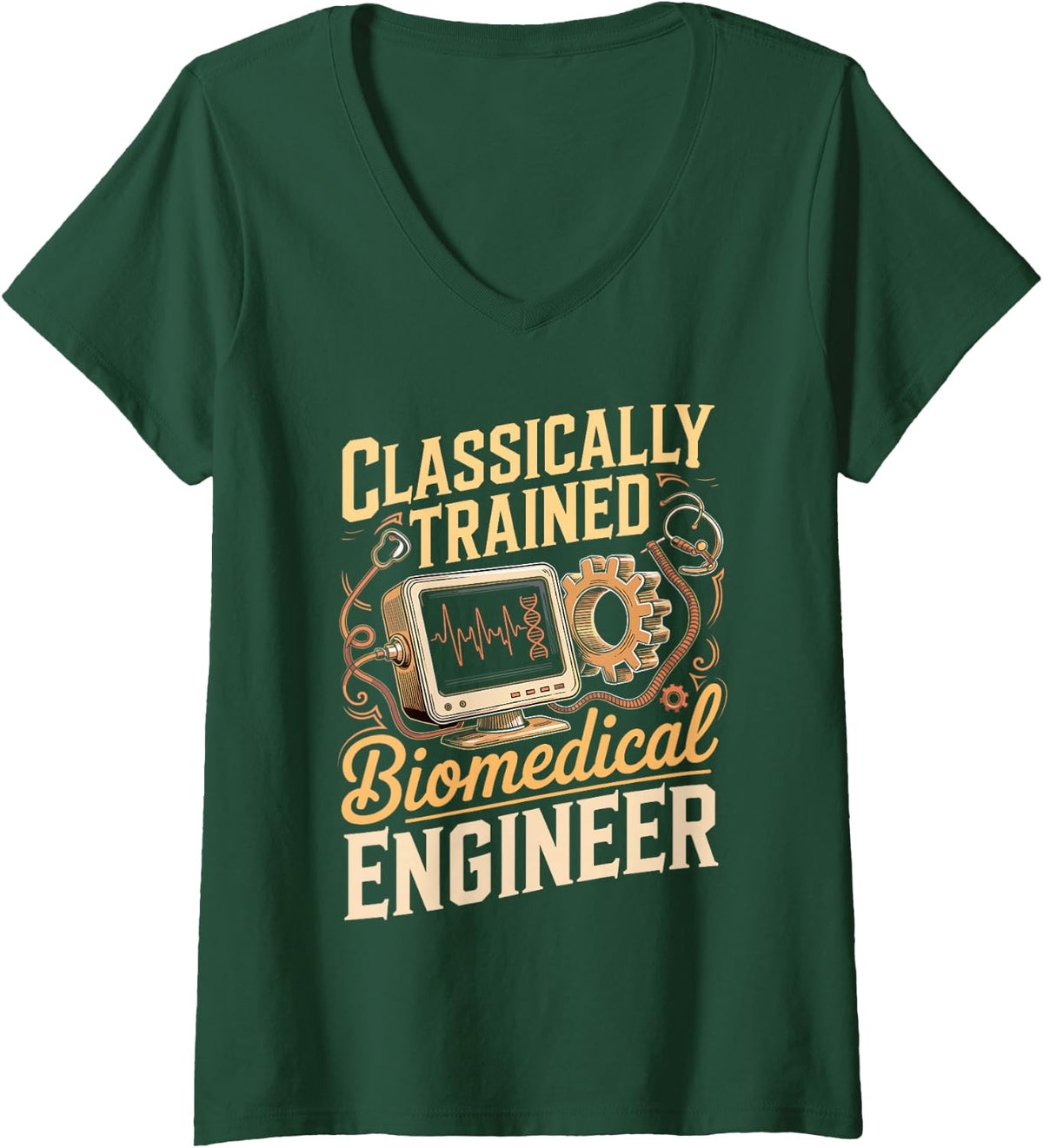 Women's Classically Trained Biomedical Engineer Medical Devices V-Neck T-Shirt - Dark Green