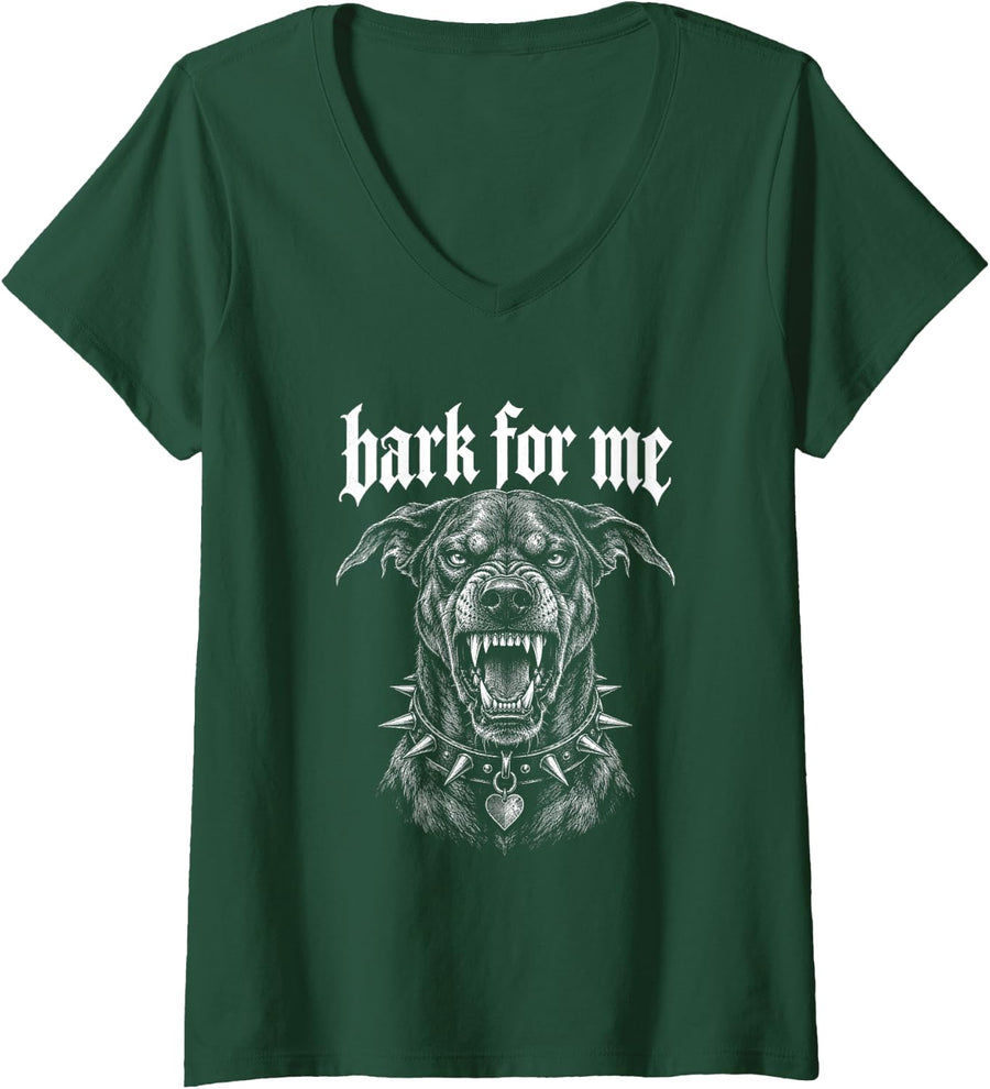 Women's Bark for Me Gothic Dog Aesthetic Women V-Neck T-Shirt - Dark Green