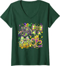 Women's Mardi Gras Crawfish Fleur De Lis Coquette Bow Girl Women Kid V-Neck T-Shirt - Dark Green