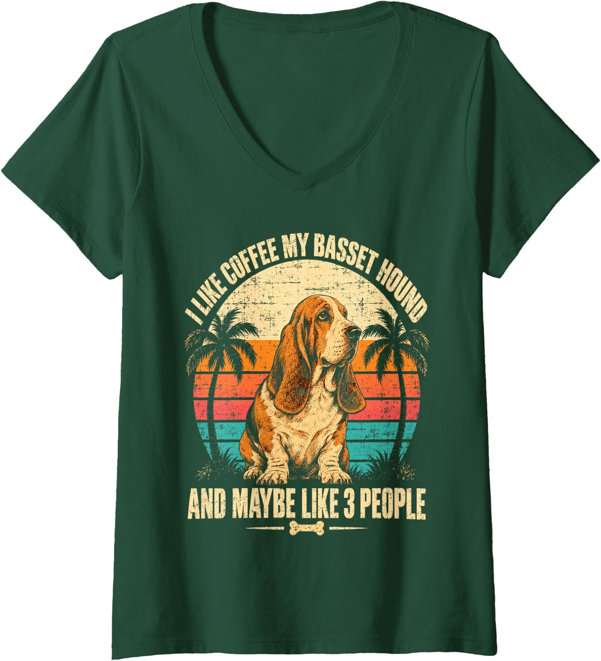 Women's I Like Coffee My Basset Hound V-Neck T-Shirt - Dark Green
