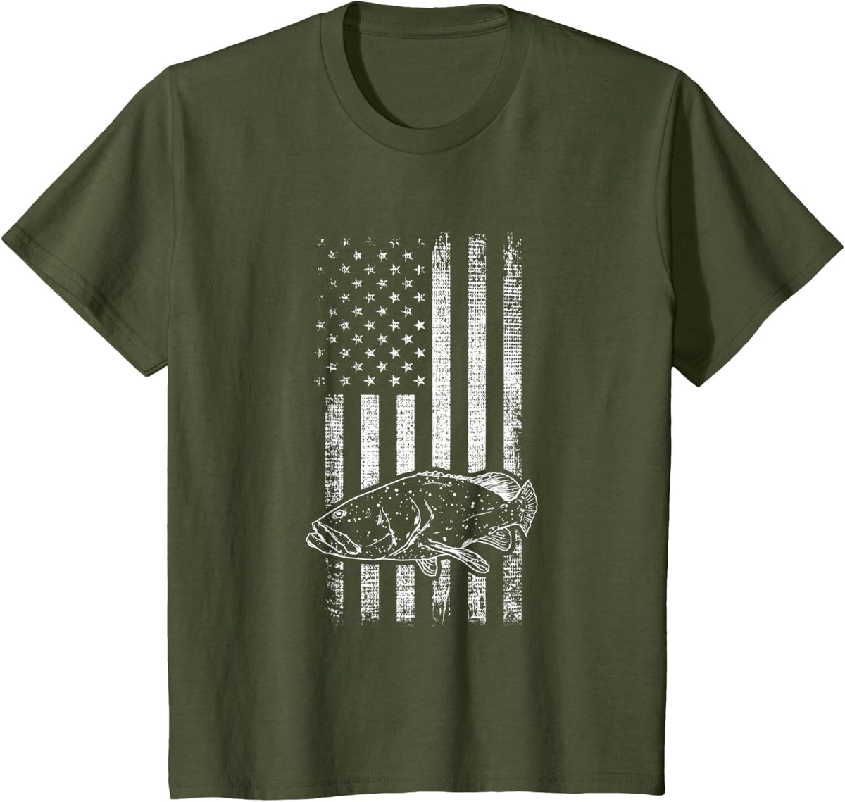 Goliath Grouper Giant Grouper deepsea fishing USA Flag T-Shirt - Olive Green