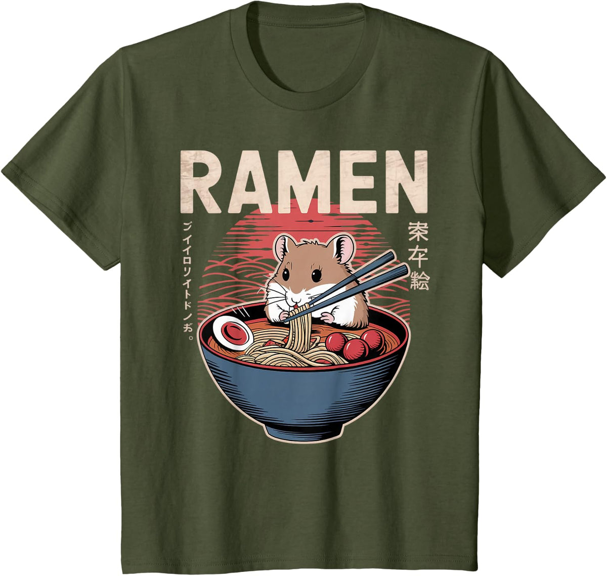 Anime Hamster Manga Kawaii Otaku Neko Japanese Ramen Hamster T-Shirt - Olive Green