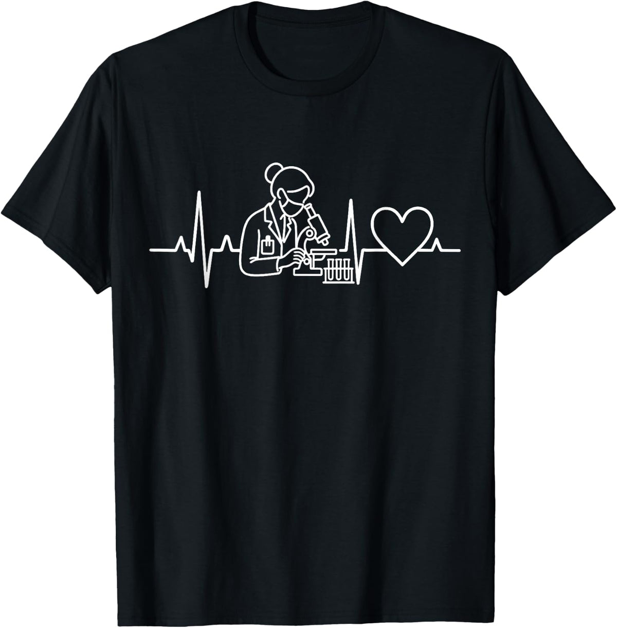 Medical Lab Scientist Heartbeat Microscope Science T-Shirt - Black